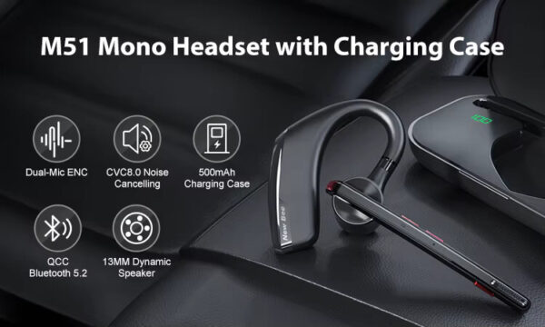M51 Business Bluetooth Headset Dual-Mic ENC, 60-Hour Battery with Case - Image 2