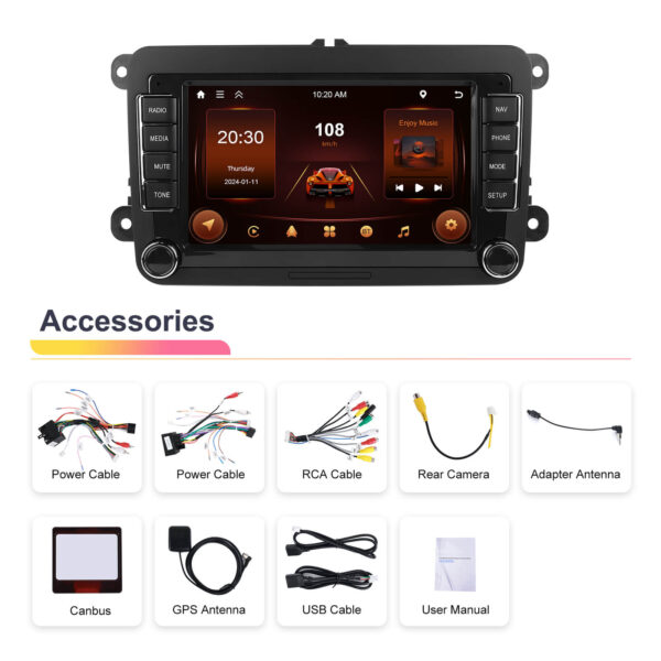 7 Inch Android Car Stereo for VW Golf Polo Passat Wireless CarPlay Android Auto Bluetooth Touchscreen Head Unit - Image 6