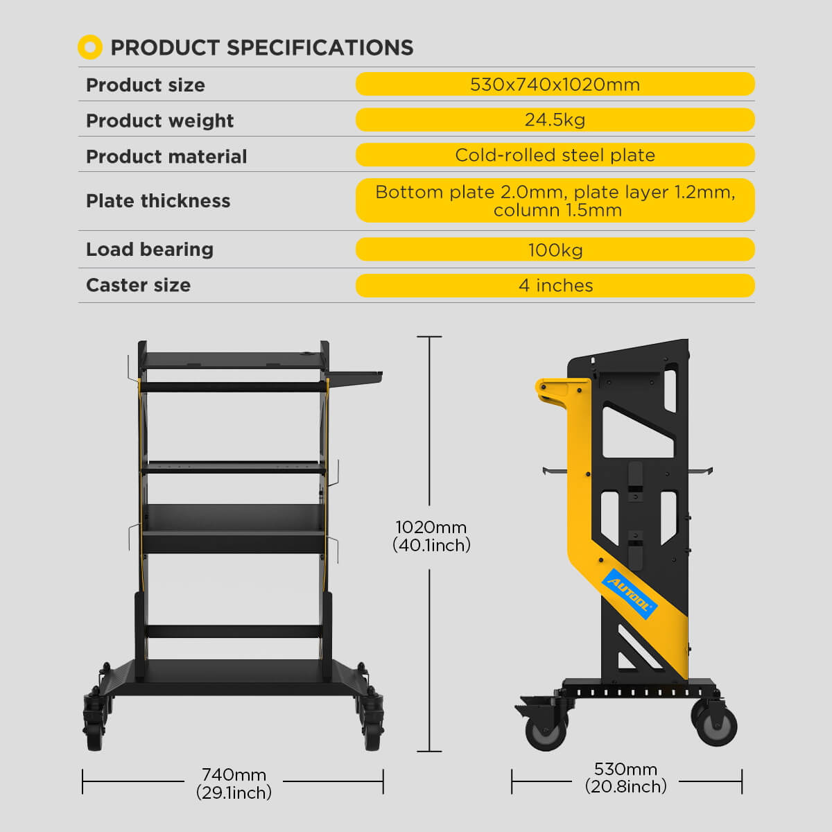 AUTOOL T22 Rolling Utility Cart Heavy Duty Workshop Trolley - Image 10