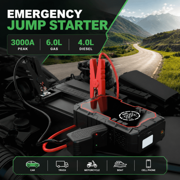 4-in-1 Jump Starter | 20000mAh | Air Pump | Power Bank | 3000A Start Current - Image 3