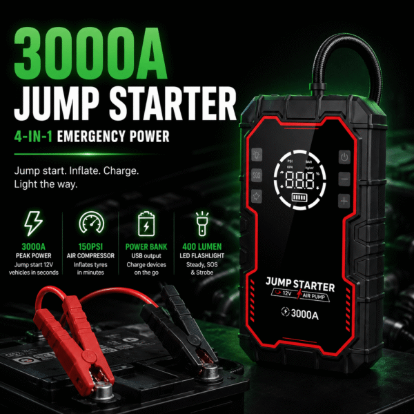 4-in-1 Jump Starter | 20000mAh | Air Pump | Power Bank | 3000A Start Current - Image 2
