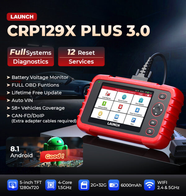 Launch CRP129X PLUS V3 64GB All System OBD2 Diagnostic Scanner, 8 Service Reset Functions, Lifetime Free - Image 3