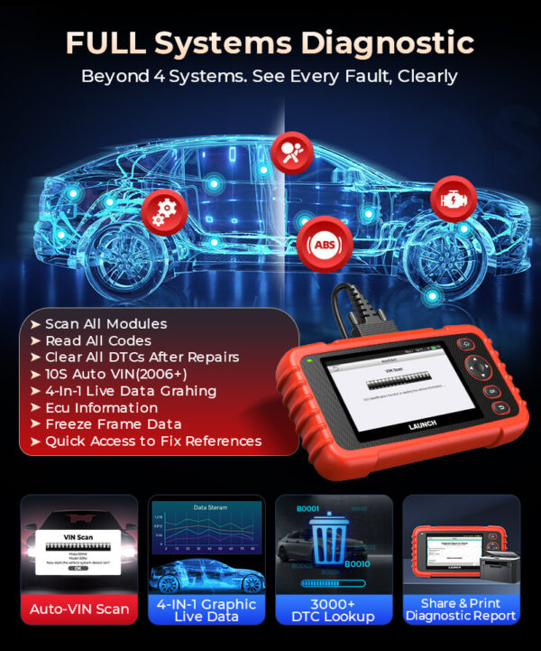 Launch CRP129X PLUS V3 64GB All System OBD2 Diagnostic Scanner, 8 Service Reset Functions, Lifetime Free - Image 4