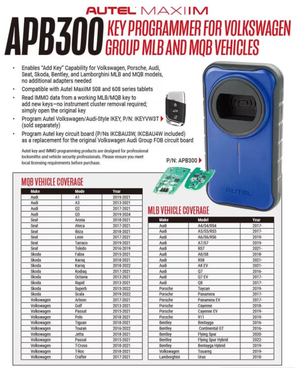 Autel APB300 Key Programmer for VW MQB & MLB, IM508 & IM608 Support - Image 6