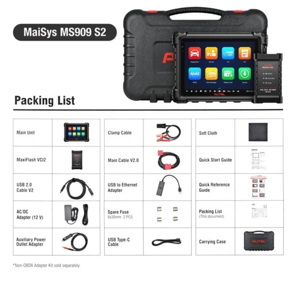 Autel MS909 S2 Pro Bundle Kit – MS909 S2 with Intelligent Topology, 8-in-1 OBD Cables, Jstar Mini, MV108S Videoscope & BT506 Battery Tester - Image 6