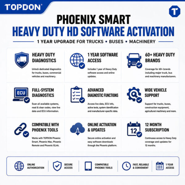 TOPDON Phoenix Smart Heavy Duty Truck, Bus, Machinery & Car Diagnostic Scanner + HD Software - Image 5