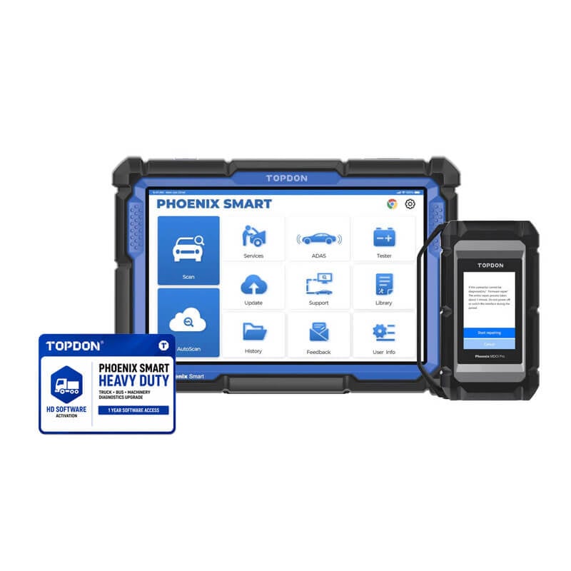 TOPDON Phoenix Smart Heavy Duty Truck, Bus, Machinery & Car Diagnostic Scanner + HD Software