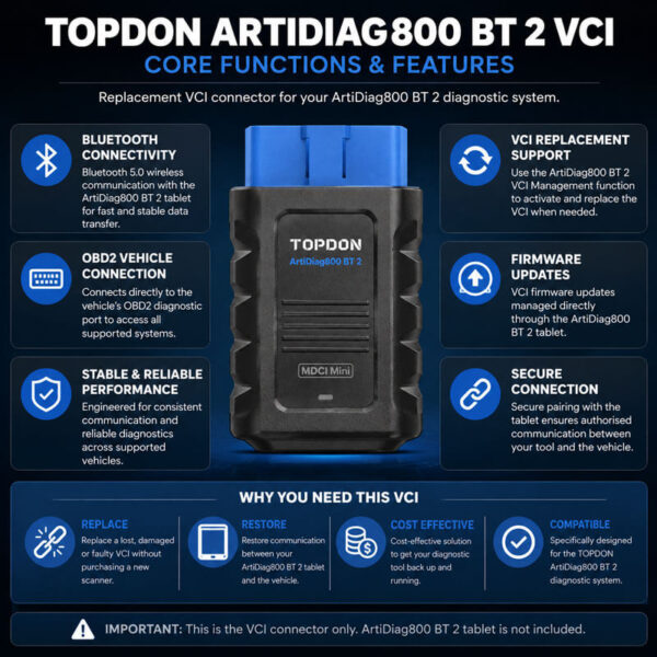 TOPDON ArtiDiag800 BT 2 Replacement VCI Bluetooth Diagnostic Connector - Image 2
