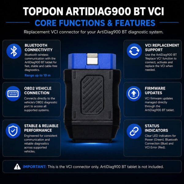 TOPDON ArtiDiag900 BT Replacement VCI Bluetooth Diagnostic Connector - Image 2
