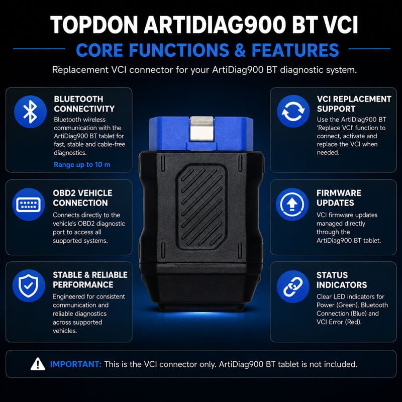 TOPDON ArtiDiag900 BT Replacement VCI Bluetooth Diagnostic Connector - Image 2